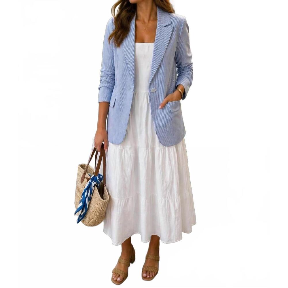 NEW SKIES ARE BLUE seersucker blazer in blue